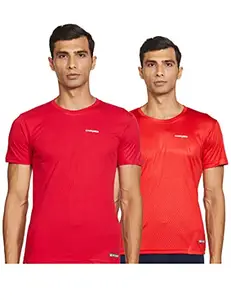 Charged Energy-004 Interlock Knit Hexagon Emboss Round Neck Sports T-Shirt Red Size Medium And Charged Pulse-006 Checker Knitt Round Neck Sports T-Shirt Red Size Medium