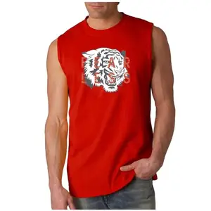 Men Cotton Blend Sleeveless Back Printed T-Shirts(Men-Sleeveless_10-RED_XL)