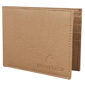 pocket bazar Men's Wallet Beige Artificial Leather Money Clip (10 Card Slots)