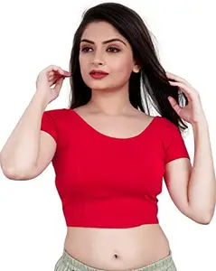 Women's Short Sleeve Cotton Lycra Readymade Blouse (Red, Free Size)-PID42304