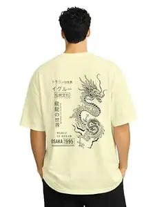 ENCIGER Oversized Cotton T-Shirt for Men Drop Shoulder Printed Graphic Loose Fit Casual Street Style Tee