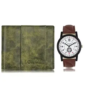LOREM Combo of Tan Wrist Watch & Green Color Artificial Leather Wallet (Fz-Wl18-Lr11)