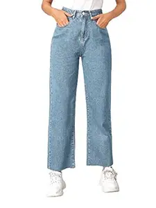 KOTTY Women’s High Waist Denim Jeans | Straight, Relaxed & Wide Leg Fit | Light Blue, Dark Blue & Black | Casual Regular Length Fashion Wear