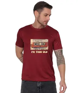 Retro Cassette Graphic T-Shirt, I'm This Old Print, Cotton Crew Neck Brown