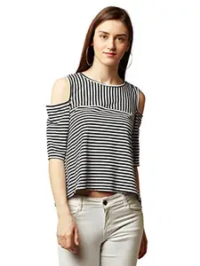 Miss Chase Women's Striped Loose Fit Top (MCAW17TP10-15-98-05_Black and White_Large)