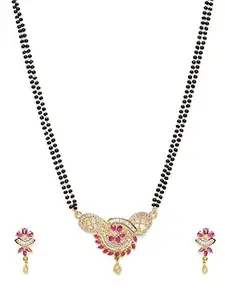PANASH Pink Gold-Toned CZ Stone-Studded Mangalsutra and Earrings Set for Women