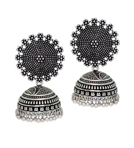 Generic Women's Oxidised Silver Plated Handmade Jhumka Brass Earrings-PID46533