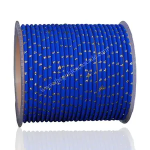 The Golden Cascade Royal Blue Dot Design Metal Bangles Chudi for Women Girls (3 Dozen) (R Blue, Medium 2.6)