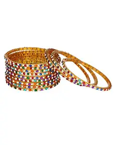 Somil Designer Glass Bangles/Kungan/Kada Set for Wedding, Festival, Workplace, Party, Traditional, Designer, Ornamented with Stone, Multi Color