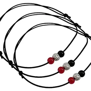 High Trendz Black Thread Adjustable Knot Anklet With Oxidised Beads/Nazariya Anklet (Pack Of 3) For Unisex Adult