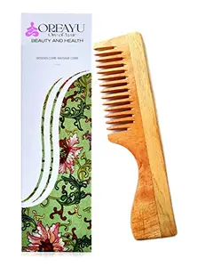 OREAYU ™ Pure Neem Wood Wide Tooth Comb with Handle for Thick and Thin Hair | With Handle | Organic and Natural Hair Growth, Hair fall, Dandruff Control Hair Straightening, Frizz Control Comb