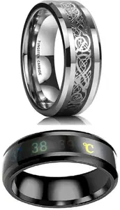 Combo Silver Dragon & Black Smart Temperature Ring (Size 17)