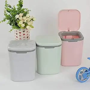 Ostin Square Shape Pressing Trash Can Box Waste Dustbin Mini Table Rocking Cover Dustbin Sundries Car Garbage Can Desktop Dust Bathroom Garbage Bin Plastic Dustbin for table (Color : Multi)