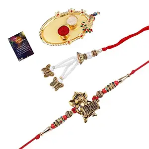 Stylish Classic Look Rakhi Designer Bhabhi Rakhi With Roli Chawal And Greeting Card 1 Kankawati Pooja Thali -816