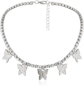 Butterfly Choker Tennis Necklace For Women and Girls | Dainty Rhinestone Pendant Clavicle Chain Necklace For Gifting