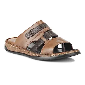 ID Men's Brown Slip-On Leather Casual Slippers