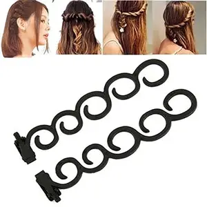 Trendy Club� 2 Pcs/Set Black Plastic Hair Braider Tool, DIY Styling Tools Pull Hair Clips For Women Hairpin Comb (Pack of 2)