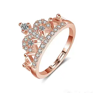 Jewels Galaxy Women's Fashion AD Crown Design Rose Gold Plated Plushy Ring for Women/Girls (Free Size) (SMNJG-RNG-5042)
