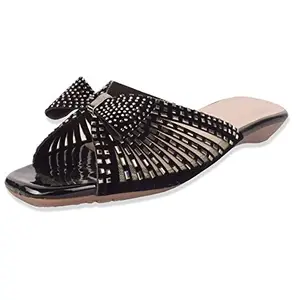 XE Looks Embellished Stones Comfort Black Slippers for Women