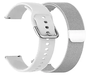AONES 22mm Pack of 2 Silicone & Metal Chain Belt Watch Strap Compatible for Fossil Hybrid Hr Fb-0 Watch Band