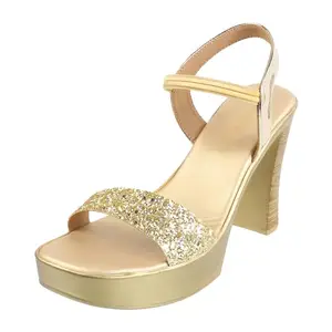 Metro Women Gold Synthetic Leather Block Heel Partywear/Fashion Sandal UK/5 EU/38 (35-213)