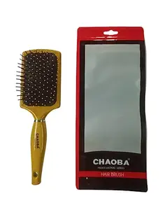 CHAOBA Professional Professional Classic Paddle Square Hair Brush with Strong & flexible nylon bristles For Grooming, Straightening, Smoothing Hair, ideal for Men & Women, Yellow (CHB-261)