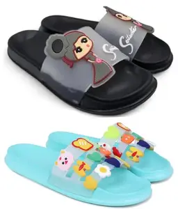 Pampy Angel Combo Pack of 2 Slipper/Flip Flops/Slides for Women,(Senorita-Black,MixVeg-Blue),40 (Euro)