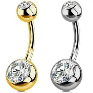 Via Mazzini 316L Stainless Steel Double Crystal Gold/Platinum Plated Belly Button Navel Ring for Women and Girls (BB0159) 2 Pcs