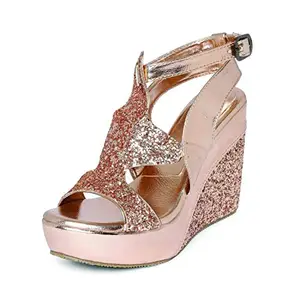 Marc Loire Women's Round Toe Embellished High Heels Wedge Fashion Sandal (Pink, 7)