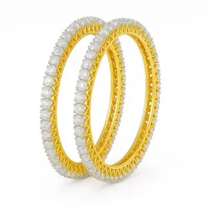 BangleCart American Diamond Gold Plated Traditional Bangles Set for Women, Crystal Studded Design (2.8)