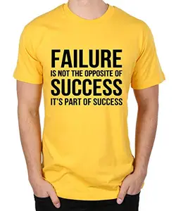 Caseria Men's Round Neck Cotton Half Sleeved T-Shirt with Printed Graphics - Failure Success (Yellow, XXL)