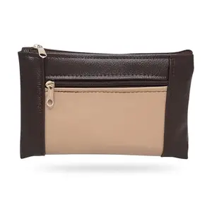 Beanskart Zipper Purse for Ladies | Womens Wallet | Ladies Leather Wallet |Pouches for Multipurpose use | Money Wallet (Brown-Beige-Brown Zip)