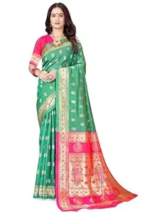 Shasmi Women's Banarasi Saree Pure Paithani Kanjivaram Silk Soft new ladies 2026 Design Wear Sarees Latest Cotton Party Sari collections With Blouse Piece for Wedding sadi (PARI-201)