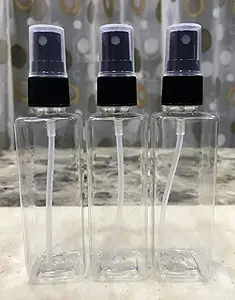 Square bottle 100 ml Empty Square Plastic Transparent Refillable Fine Mist Spray Bottle for Sanitizer perfume - Set of 10