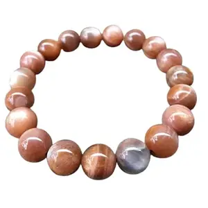 RRJEWELZ Natural Sunstone 10mm Round Shape Smooth Cut Beads 6.5 Inch Stretchable Bracelet for Men & Women.|STBR_RR_08480_6.5