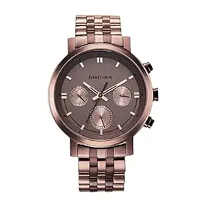 Fastrack Tick Tock Quartz Multifunction Brown Dial Brown Metal Strap Watch for Guys - NT3287QM01​