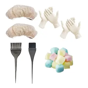 BlackLaoban Dye Brush Large & Small 2PCS, 2X Reusable Elastic Shower Cap And 2X Gloves For Hair Dyeing and Bleaching With Free Cotton Balls Black (Pack Of 7)