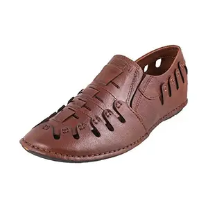 Metro Men's Brown Leather Sandals-7 UK (41 EU) (18-9399)