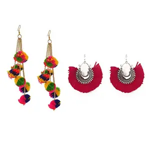 Style Along Pom Pom Tassel Earrings And Afgani Silver Oxidized Red Boho Gypsy Collection Tribal Jaipur Jewels Designer Fusion Moonshape Chandbali Thread Beautiful Jhumki Earring Drop Earrings For Girls And Womens
