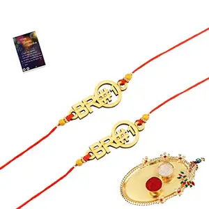 Stylish Bhaiya Rakhi " BRO" Designer Pendent For Bhaiya/Brother/Bhai With Pooja Thali with Roli Chawal with 1 Greeting Card Pack of 2-846