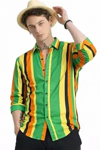 HENSHIKA Trendy Regular Fit Striped Causal Full Sleeve Shirt for Men.