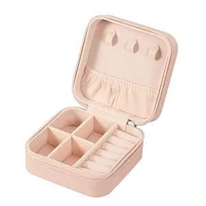 YouBella Jewellery Organiser PU Leather Zipper Portable Storage Box Case with Dividers Container for Rings, Earrings, Necklace Home Organizer, Pink (Style 1)