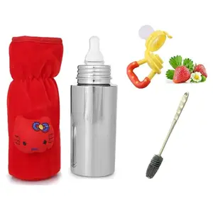 CUTIZDROP New Born Baby Milk Feeding Bottle, Cover, Fruit Feeder, Bottle Brush Combo BPA Free - Plastic, Steel, Silicon