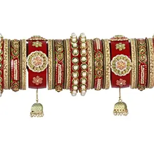 IMPREXIS STORE Latkan And Kundan Red Rajasthani Rajwada Bangle Set for Women's/Girl's for Every Occasion (2.8)