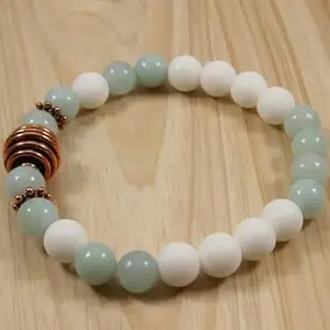 LKBEADS Natural Amazonite & White Jade 8mm Round Shape Smooth Cut Beads 7 inch Stretchable Bracelet for Men & Women|STBR_RR_00261_70