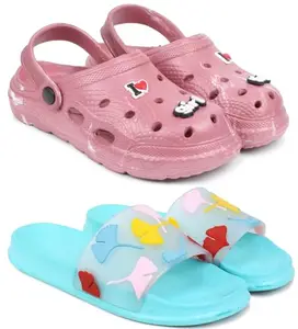 Pampy Angel Combo Pack of 2 Slipper/Flip Flops/Slides/Clogs/Sandals with Adjustable Back Strap for Women,(WCL-LGirl-Maroon,Gobi-Blue),40 (Euro)