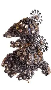 Oxidised Kundan Fusion Boho Style Jhumka Earrings for Women and Girls