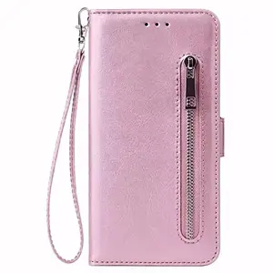 TELETEL Zipper Series Flip Mobile Cover Pu Leather | Card & Cash Pockets | Magnetic Loop | Front Zip Lock Wallet Case (Pink) for Honor 8 Lite