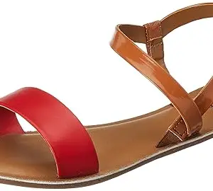 Amazon Brand - Symbol Women's PAG 163 C Red Flat Sandal-6 Kids UK (AW20-AM-140)