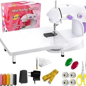 KASHTABHAJAN ENTERPRISE Mini Sewing Machine with Table Set | Tailoring Machine | Hand Sewing Machine with extension table, foot pedal, adapter, White With Fully Loaded Sewing Kit (WITH FULL KIT)
